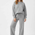Women's heather grey co-ord set: crewneck sweatshirt with drawstring wide-leg pants
