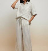 Striped Co-Ord Set for Women- Cream - MEME