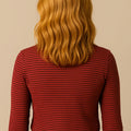 Striped Crop T-Shirt Long Sleeves For Women - Maroon - MEME