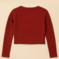 Striped Crop T-Shirt Long Sleeves For Women - Maroon - MEME