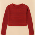 Striped Crop T-Shirt Long Sleeves For Women - Maroon - MEME