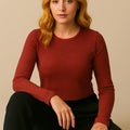 Striped Crop T-Shirt Long Sleeves For Women - Maroon - MEME