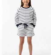 Striped Sweatshirt & Shorts Co-Ord Set for Girls - Navy - MEME