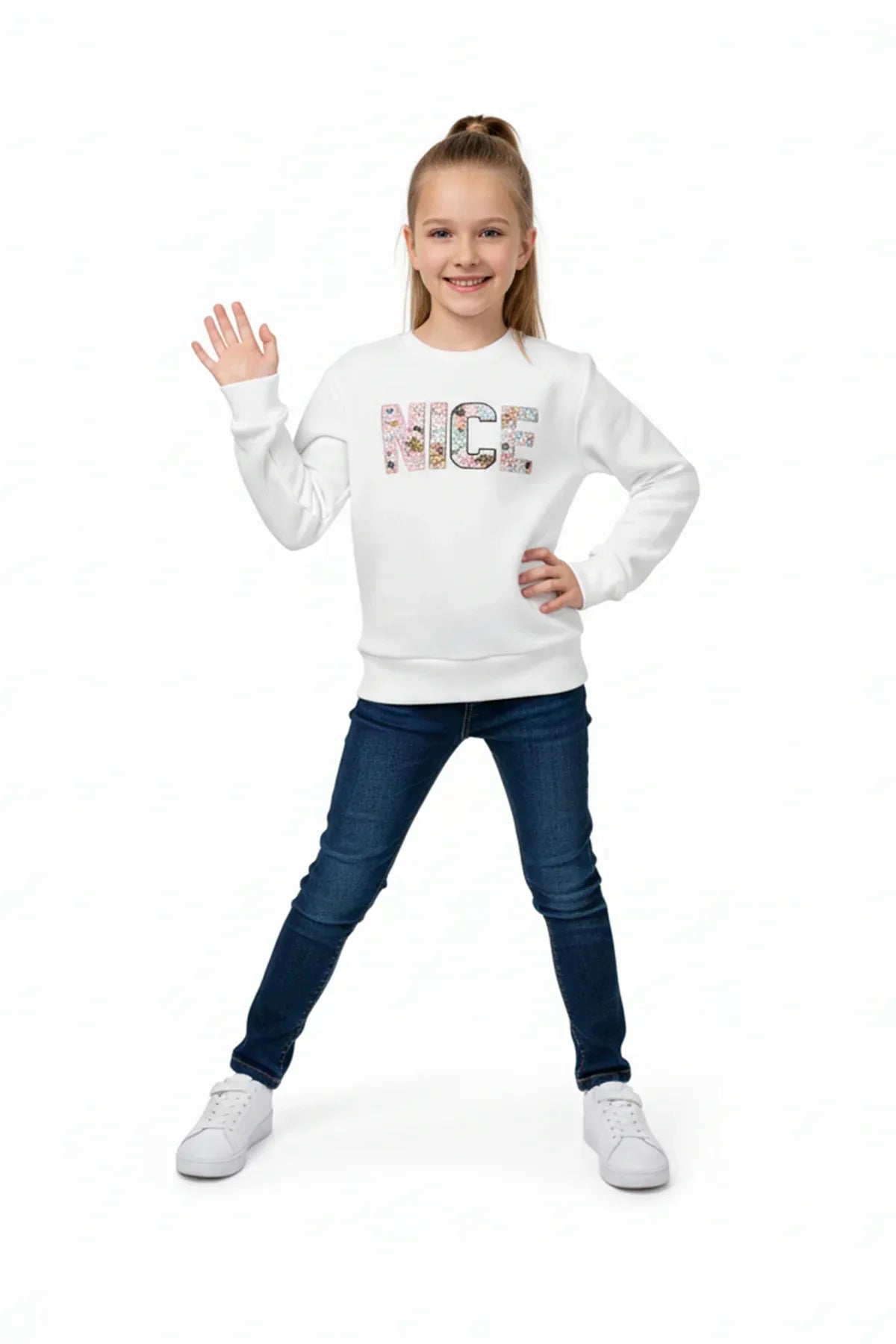 Sweatshirt For Girls - Ecru - MEME