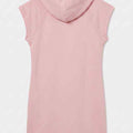 Pink sleeveless hoodie with cowl hood, straight hem, and side seam stitching
