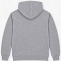 Men's grey solid hoodie back view with hood and ribbed hem