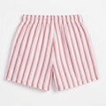 Pink-and-white striped drawstring shorts, front view