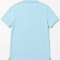 Men's baby blue polo shirt back view, short sleeves and ribbed collar