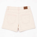 Women's ecru casual shorts front view with two pockets and belt loops