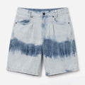Ombre denim shorts with light-to-dark tie-dye wash, belt loops and front buttons