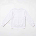 Girls' white crewneck sweatshirt, back view with no graphic