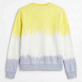 Tie-dye baby boys sweatshirt, yellow to white with light blue hem; crewneck, long sleeves.