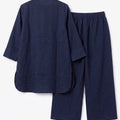 Navy tunic top and wide-leg pants co-ord set, back view with cuffed sleeves