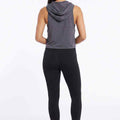Women's dark grey sleeveless hoodie, back hood with drawstring ties
