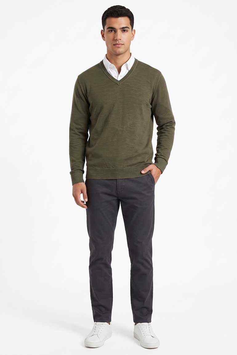 SOLID V-NECK SWEATER FOR MEN