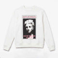 White women's crewneck sweatshirt with front poster graphic and text 'Ask My Manager'.