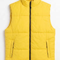Yellow insulated puffer vest with front zipper and side pockets