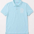 Men's baby blue polo shirt with buttoned placket and chest embroidery logo