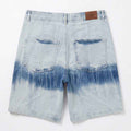 WomenÃ¢â‚¬â„¢s ombre denim shorts, back view with two pockets and tie-dye wash