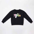 Black girls' sweatshirt with Malibu logo graphic, long sleeves