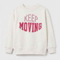 Boys ecru crewneck sweatshirt with "KEEP MOVING" graphic in pink