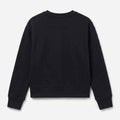 Black girls' sweatshirt back view, crew neck and ribbed hem