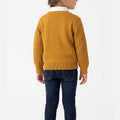 Gold yellow baby girls pointelle cardigan back view with long sleeves