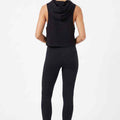 Black sleeveless hoodie with hood, back view