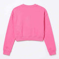 Candy pink sweatshirt back, plain crewneck with ribbed hem and cuffs.