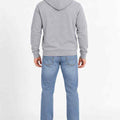 Men's grey solid hoodie back view with hood and ribbed cuffs