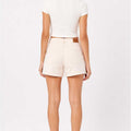 Women's ecru casual shorts back view with belt loops and stitched seams