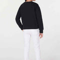 Black girls' sweatshirt back view with ribbed cuffs and crew neck
