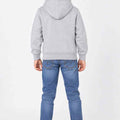 Heather gray boys pullover hoodie with hood, back view