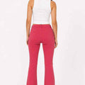Rose high-waisted flare pants shown from back with waistband yoke seams