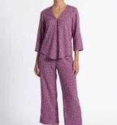 Maroon printed co-ord set: V-neck 3/4 sleeve top and wide-leg pants