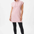Pink sleeveless womenÃƒÂ¢Ã¢â€šÂ¬Ã¢â€žÂ¢s hoodie tunic with attached hood and drawstring