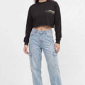 Women's cropped black sweatshirt with crew neck and long sleeves, Forever chest graphic