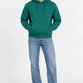 Green menÃƒÂ¢Ã¢â€šÂ¬Ã¢â€žÂ¢s pullover hoodie with hood, drawstring, and front kangaroo pocket.