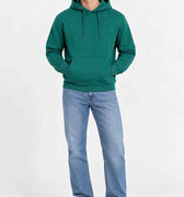 Green menÃƒÂ¢Ã¢â€šÂ¬Ã¢â€žÂ¢s pullover hoodie with hood, drawstring, and front kangaroo pocket.