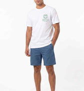 White men's T-shirt with green smiley emoji and Athletics Emoji Club graphic