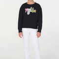 Girls' black crew-neck sweatshirt with Malibu logo print