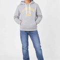 Heather gray boys pullover hoodie with front graphic, hood and kangaroo pocket
