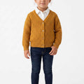 Gold yellow baby girls pointelle cardigan with button-front closure, long sleeves