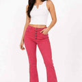 Rose high-waisted flare pants with button-fly front and belt loops