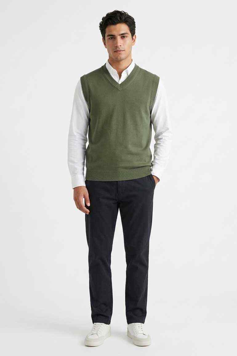 VEST V-NECK SWEATER FOR MEN - KHAKI