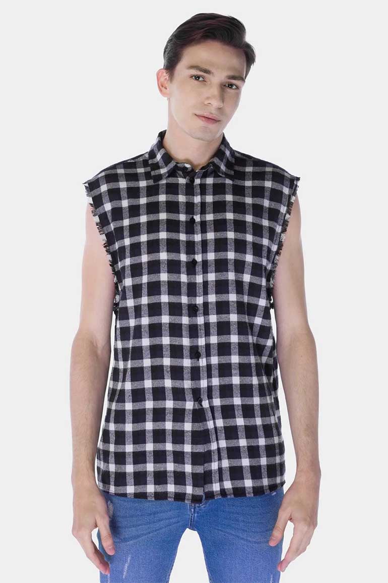 CHECK SLEEVELESS SHIRT FOR MEN