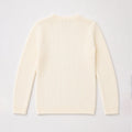 Ecru girls' ribbed knit sweater, back view with vertical stripe texture