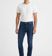 Men's skinny-fit dark blue jeans with zip fly and five-pocket design