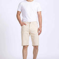 Men's chino shorts in light beige, front view, straight fit with belt loops