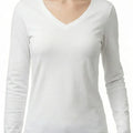 V-Neck Long Sleeve T-Shirt for Women - White - MEME